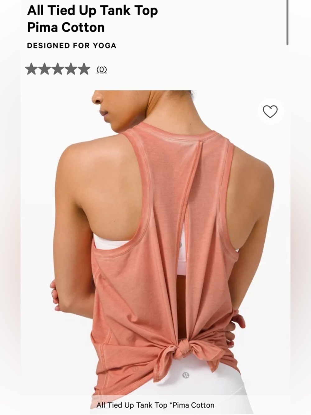 Lululemon Tank All Tied Up Tank Top - Pima Cotton, Copper MSRP $48 Med Like new